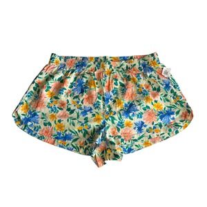 Old Navy Womens L Floral Cotton Poplin Shorts Elastic Waist Cozy NEW